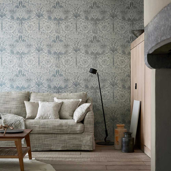 Pure Honeysuckle & Tulip Grey Blue Wallpaper