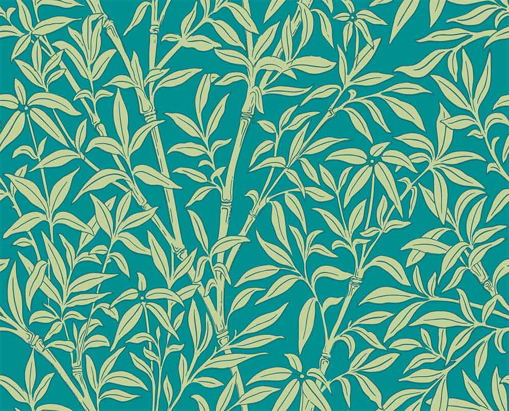 Bamboo Pistachio on Petrol Wallpaper