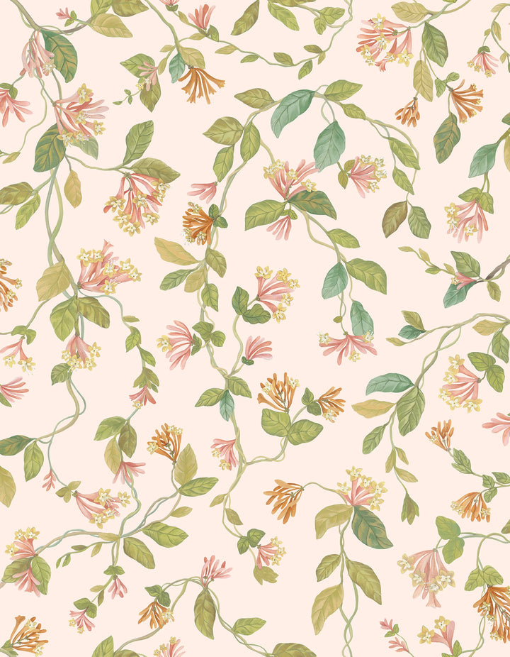 Flora Tangerine & Olive on Blush Wallpaper