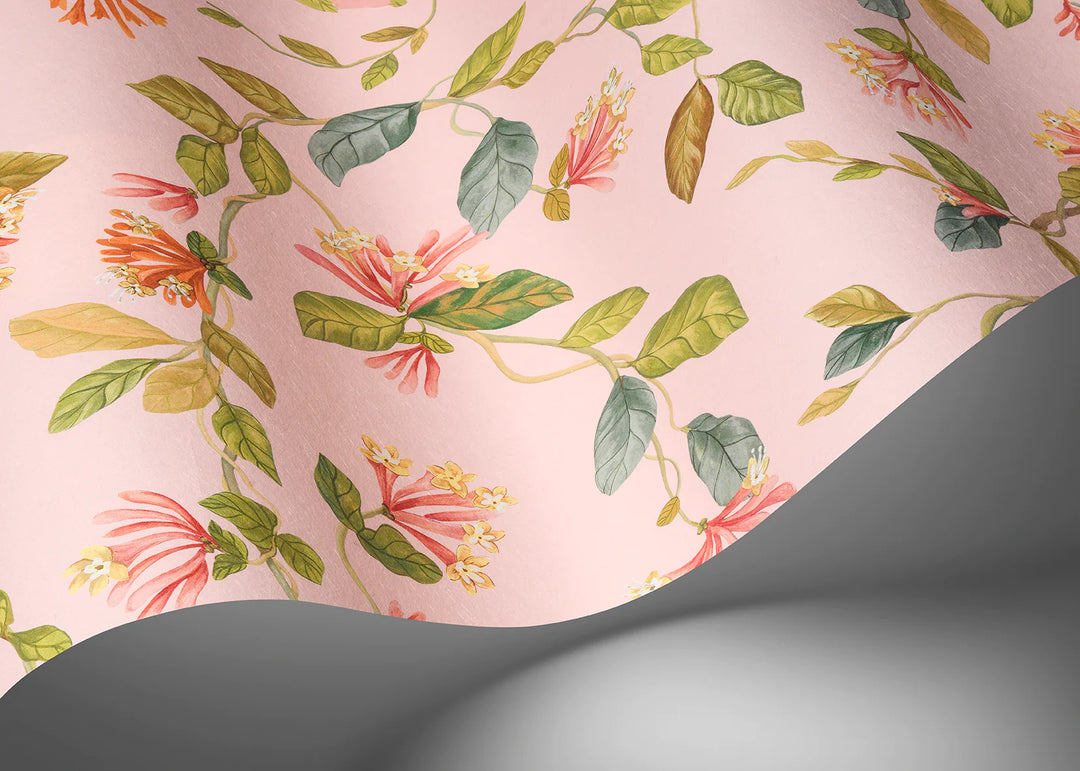 Flora Tangerine & Olive on Blush Wallpaper