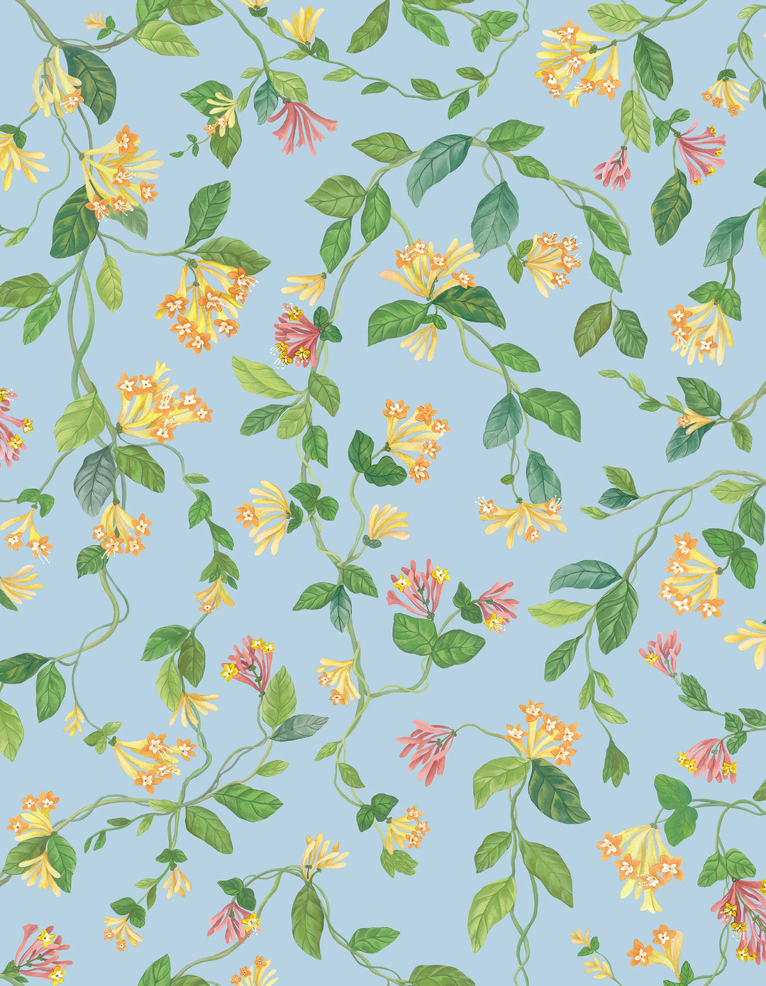 Flora Buttercup Yellow on Cornflower Blue Wallpaper