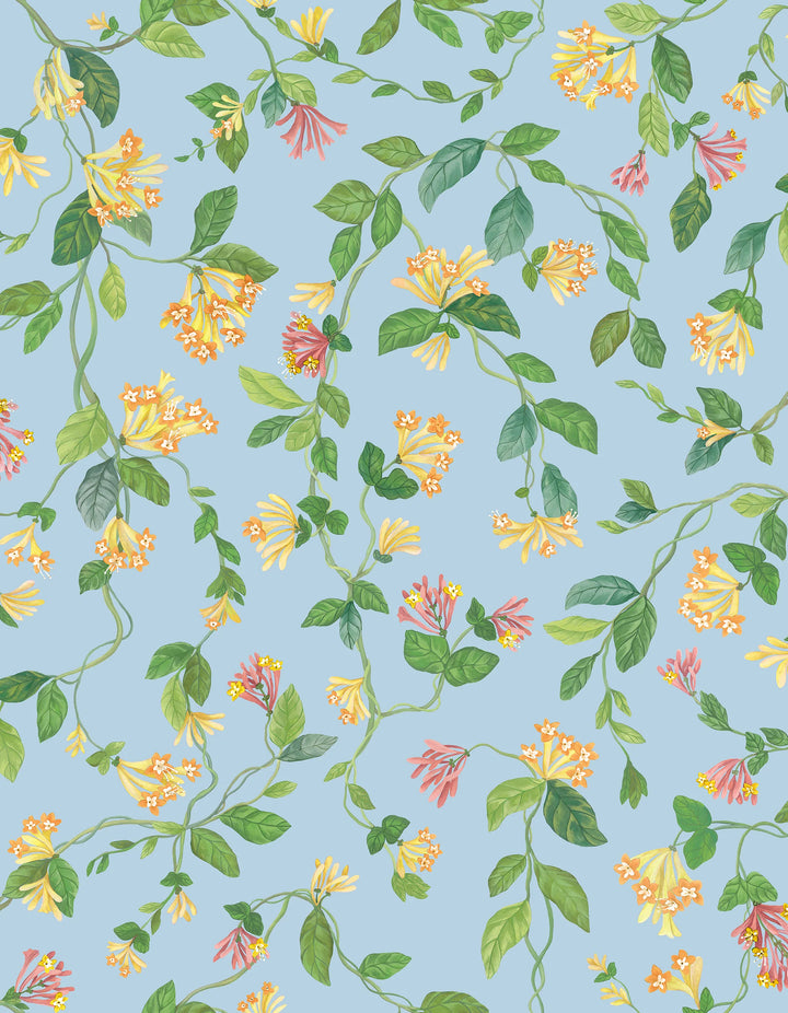 Flora Buttercup Yellow on Cornflower Blue Wallpaper