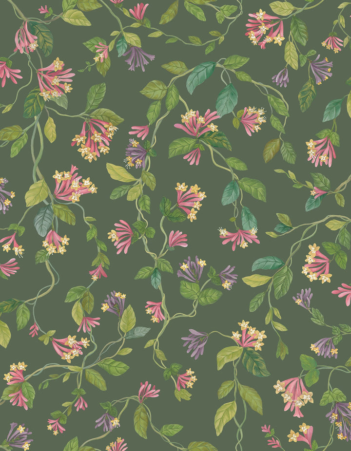 Flora Fuchsia on Racing Green Wallpaper