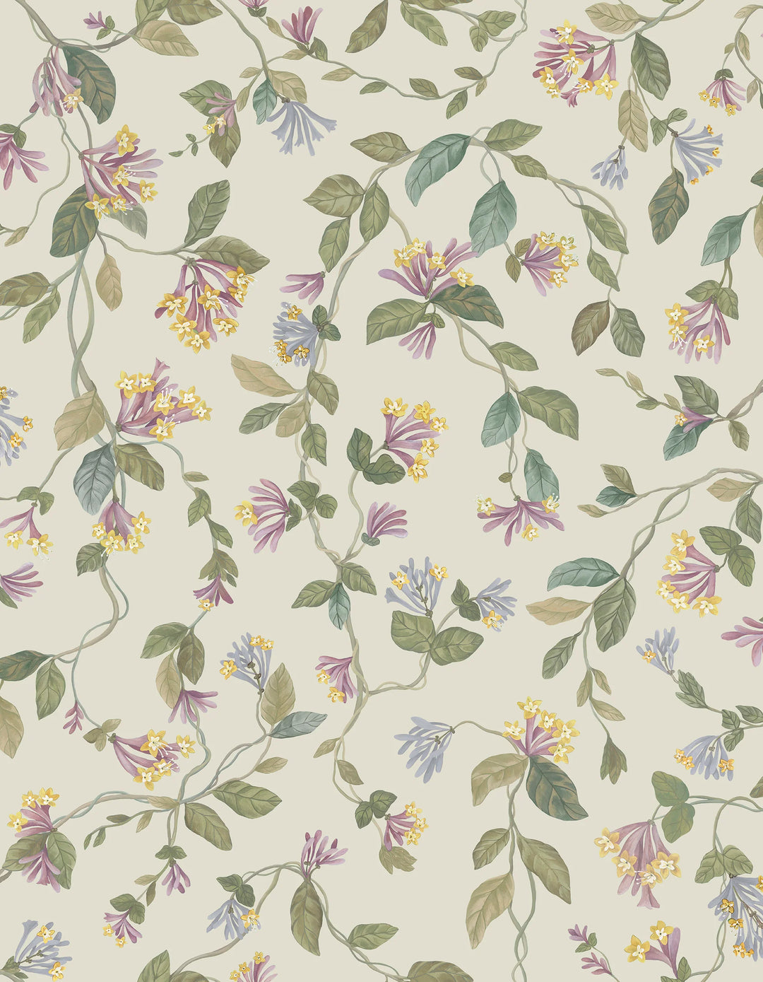 Flora Multi, Old Olive on Eau de Nil Wallpaper