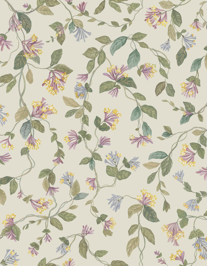 Flora Multi, Old Olive on Eau de Nil Wallpaper