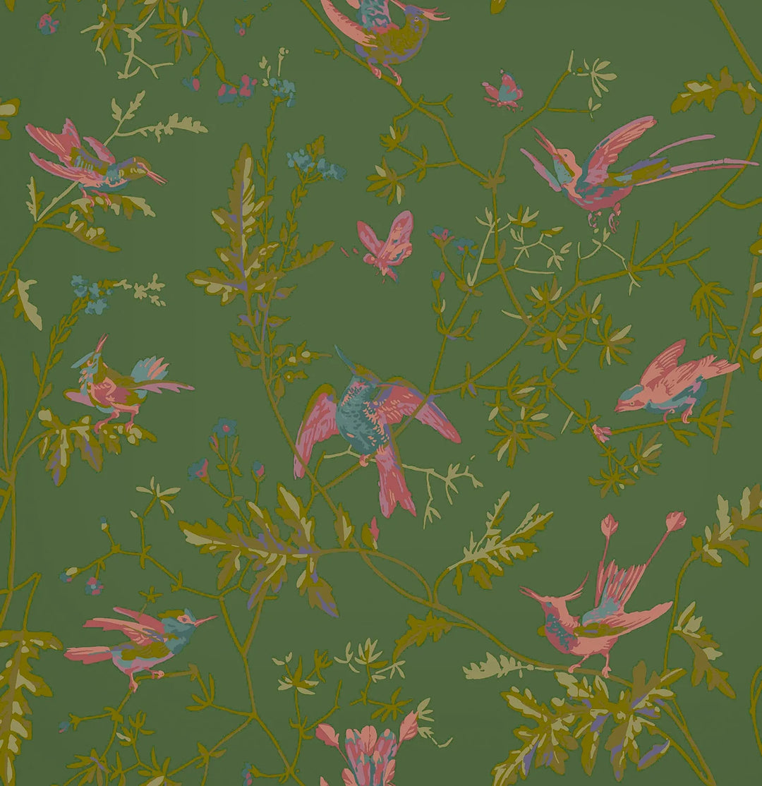 Hummingbirds Fuchsia on Racing Green Wallpaper