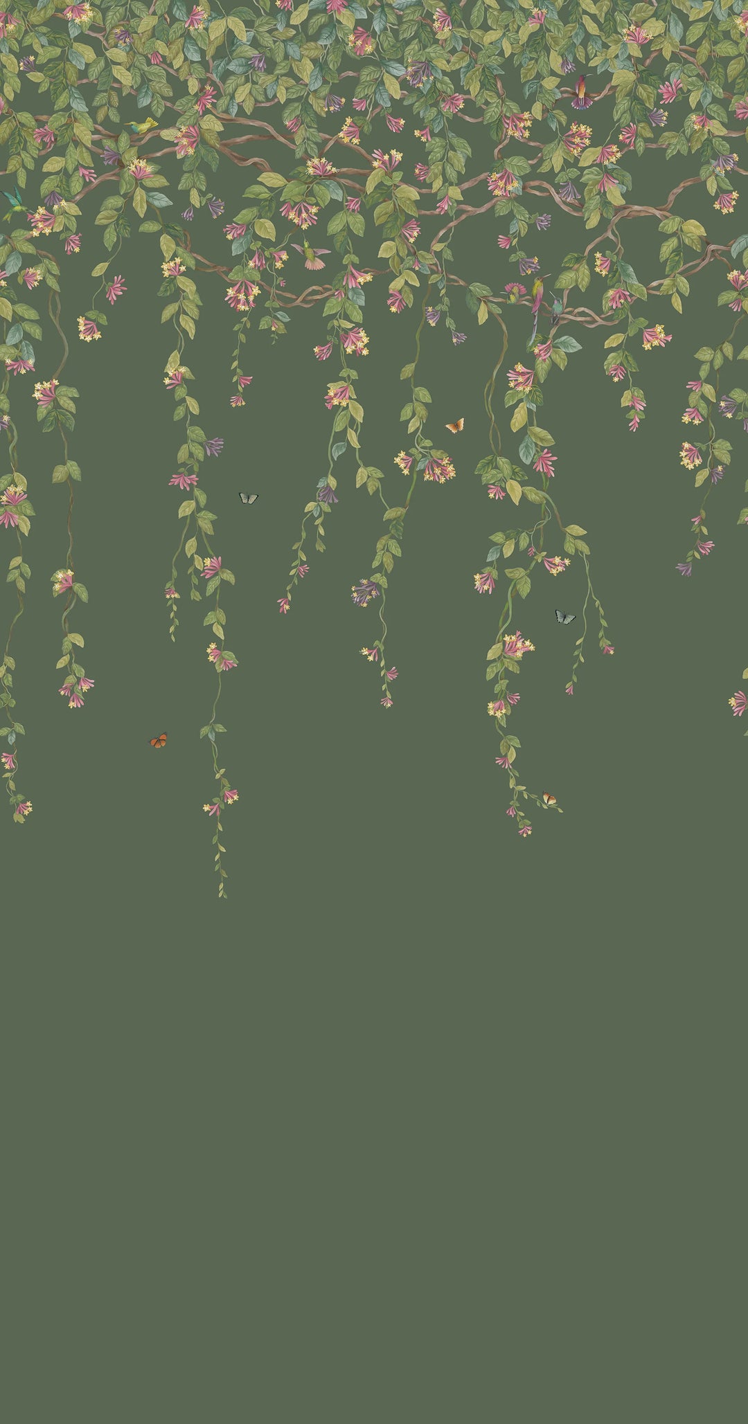 Hummingbirds Flora Fuchsia on Racing Green Wallpaper