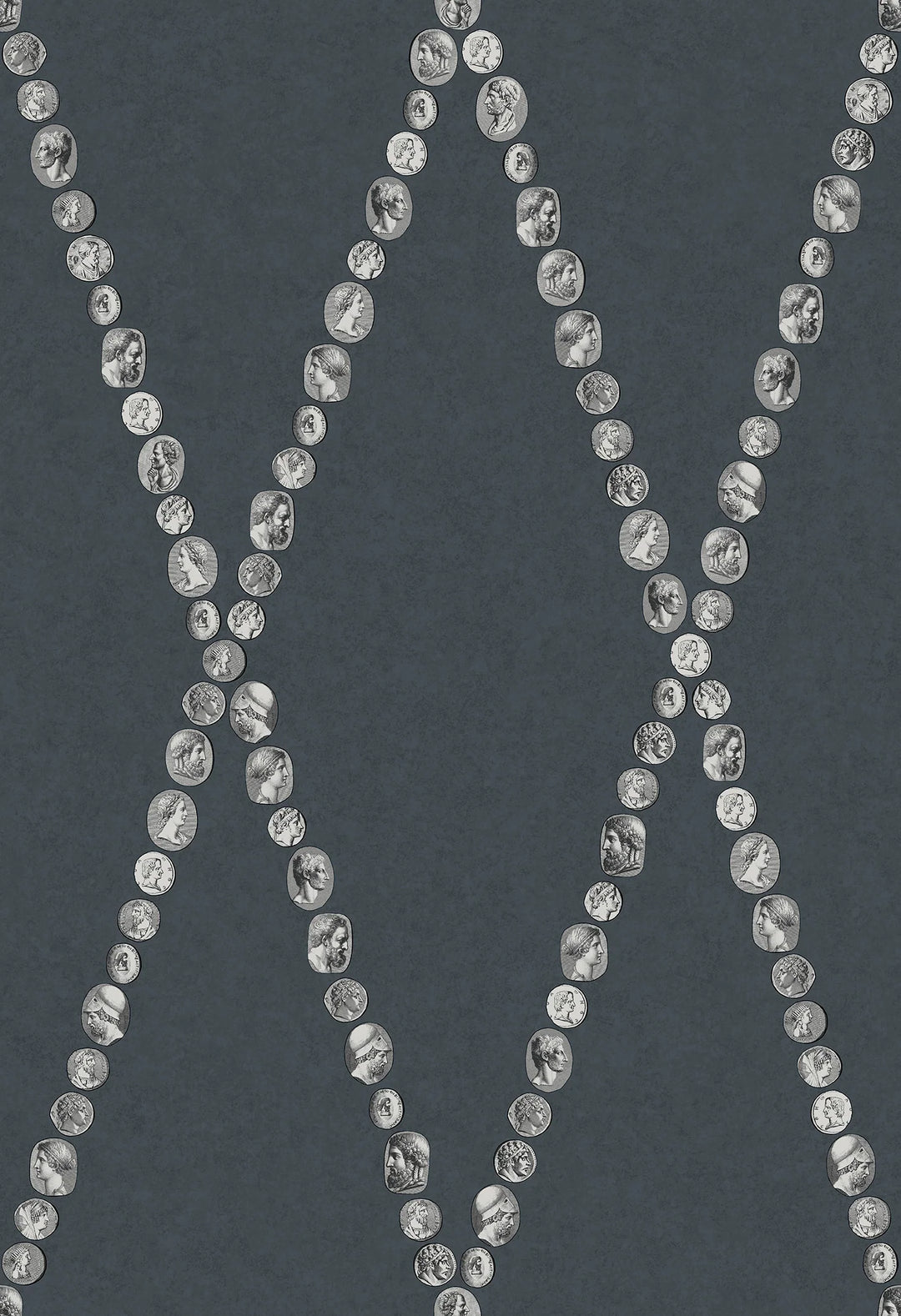Cole & Son Cammei Wallpaper | Silver on Ink | 123/4017
