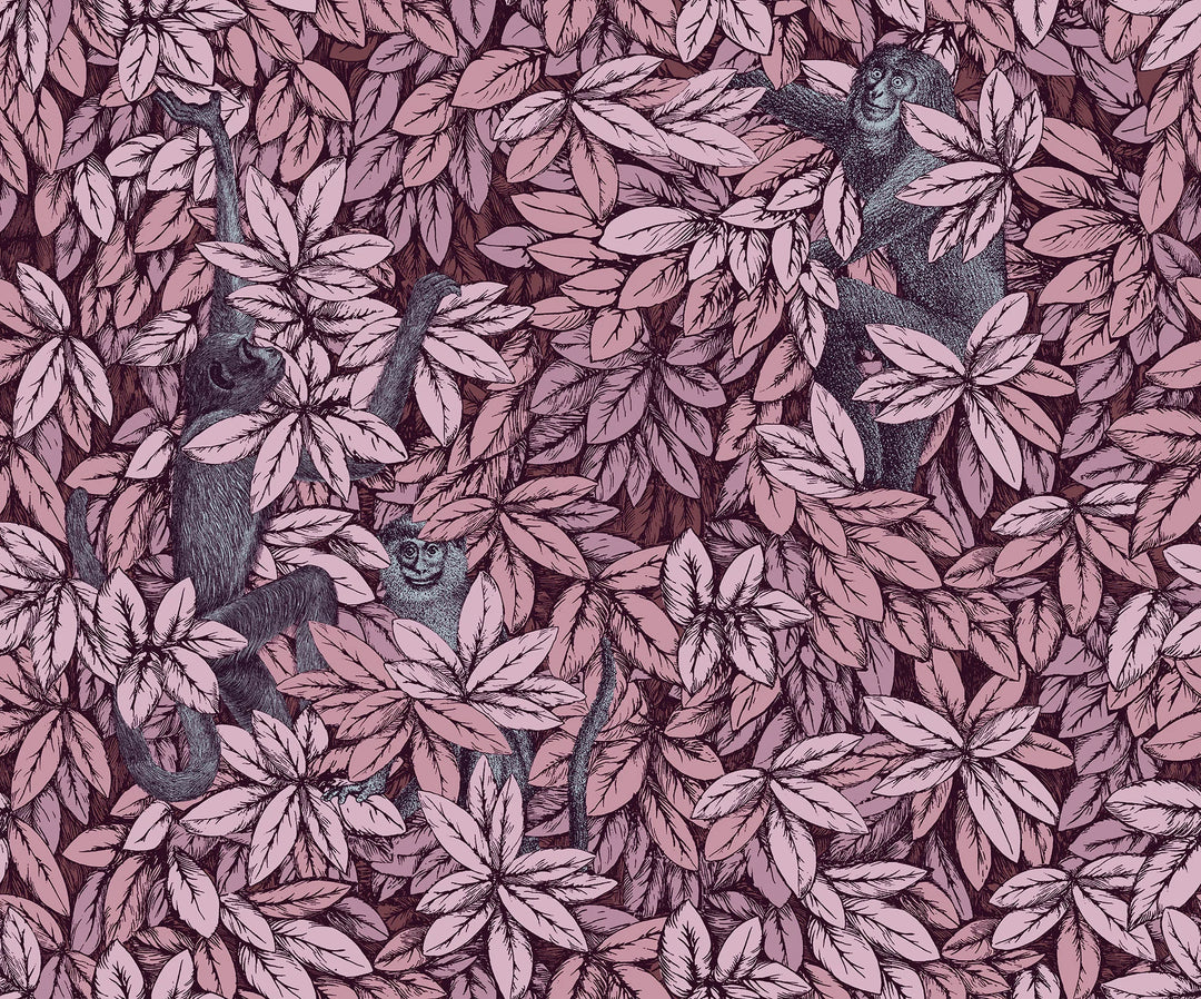 Cole & Son Foglie e Scimmie Wallpaper | Blush With Blue | 123/10048