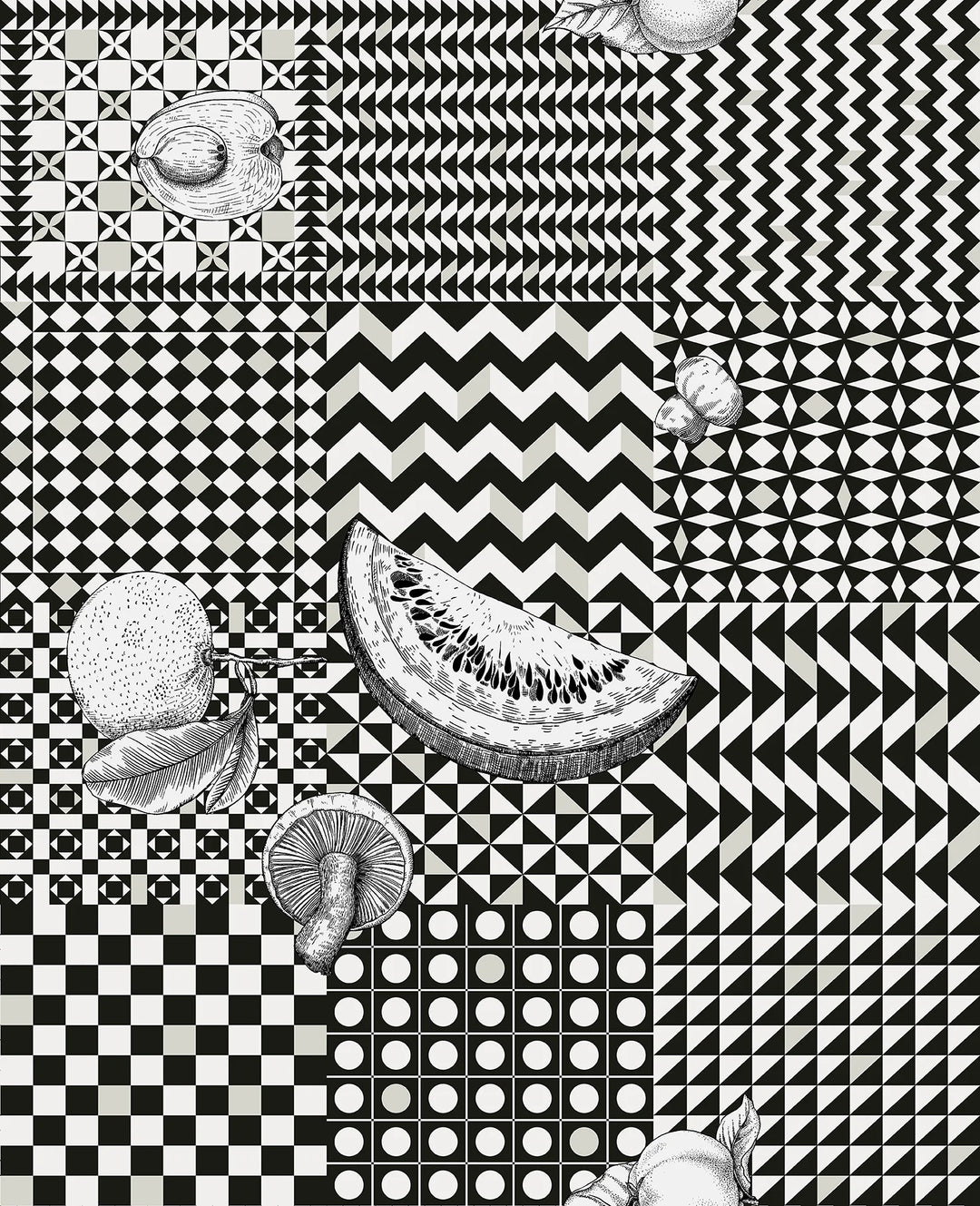 Cole & Son Frutta e Geometrico Wallpaper | Black & White | 123/6030