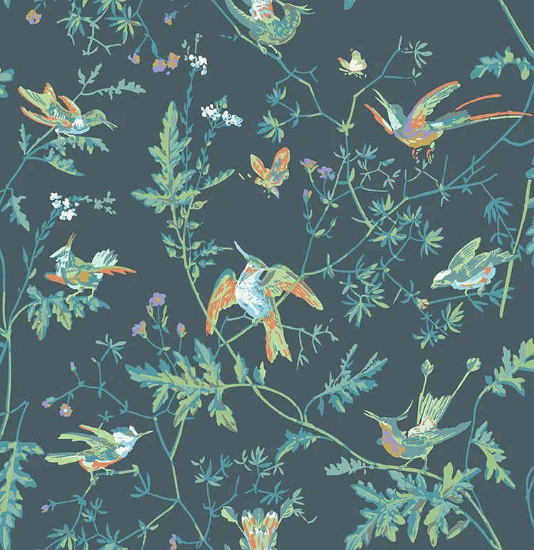 Hummingbirds Viridian Wallpaper