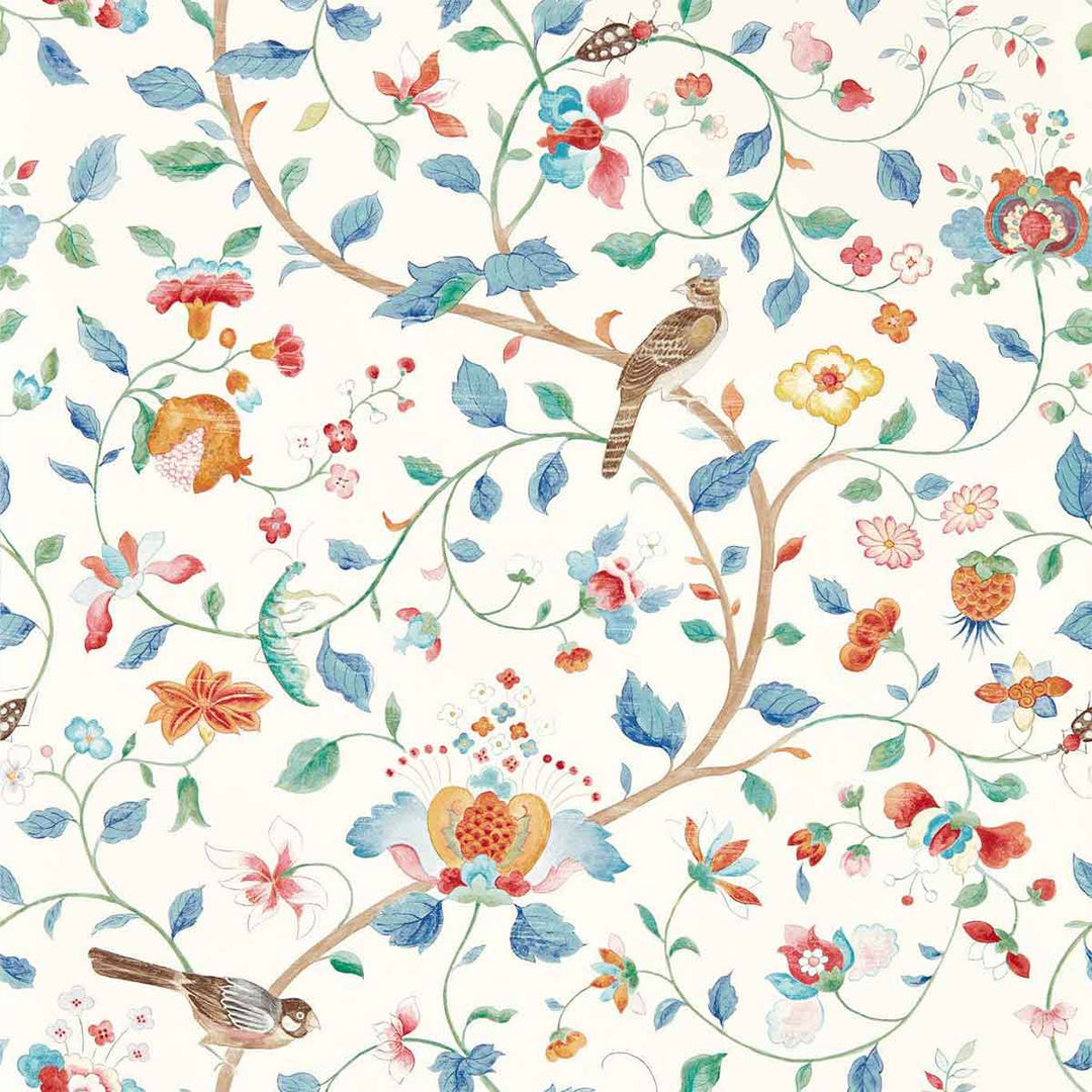Arils Garden Indigo & Red Wallpaper