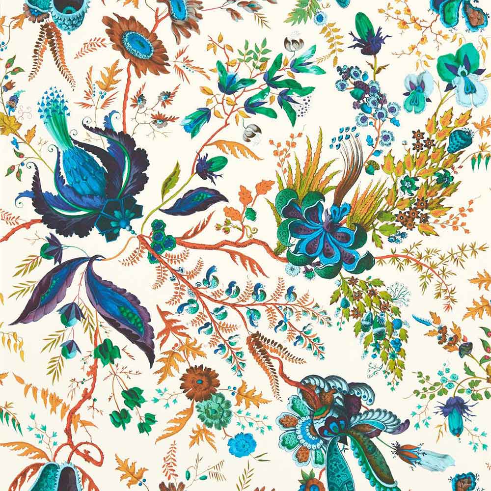 Wonderland Floral Lapis, Emerald & Carnelian Wallpaper