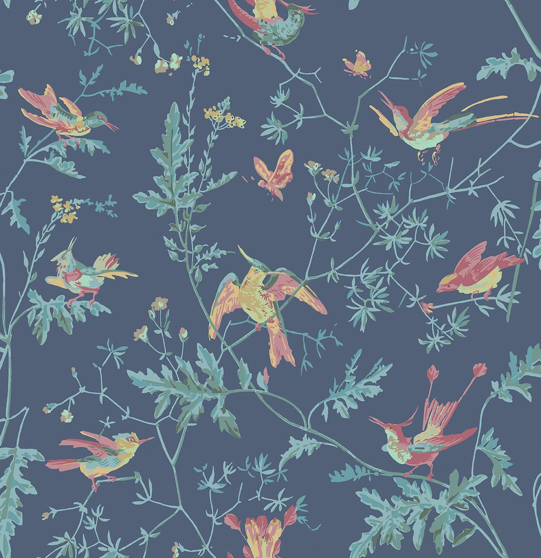 Hummingbirds Multi, Petrol on Midnight Wallpaper