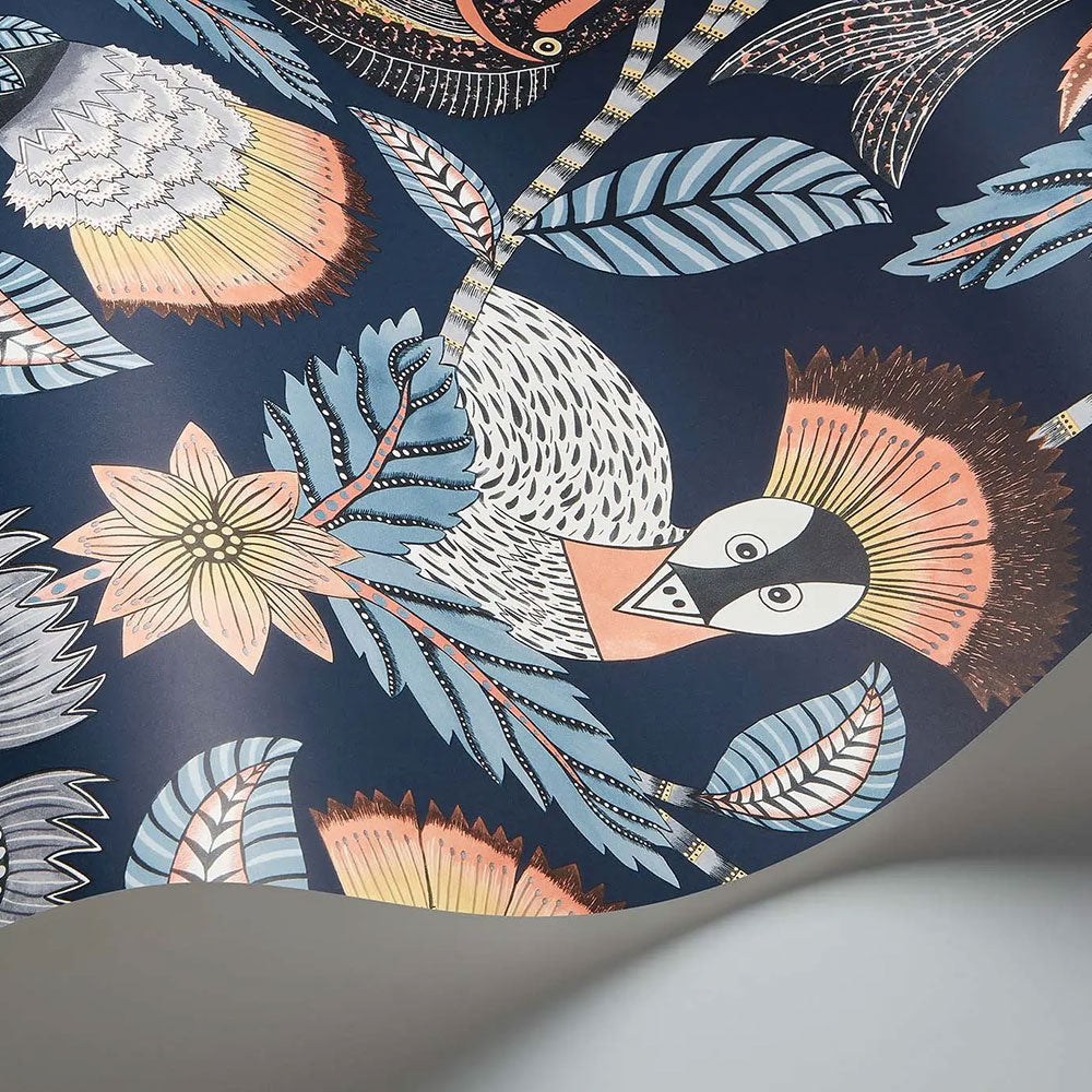 Nene Terracotta, Cerullean Blue & Heath Grey on Midnight Wallpaper