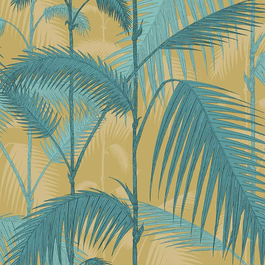 Cole & Son Palm Jungle Linen Union Fabric | Ochre & Petrol | F111/2003LU