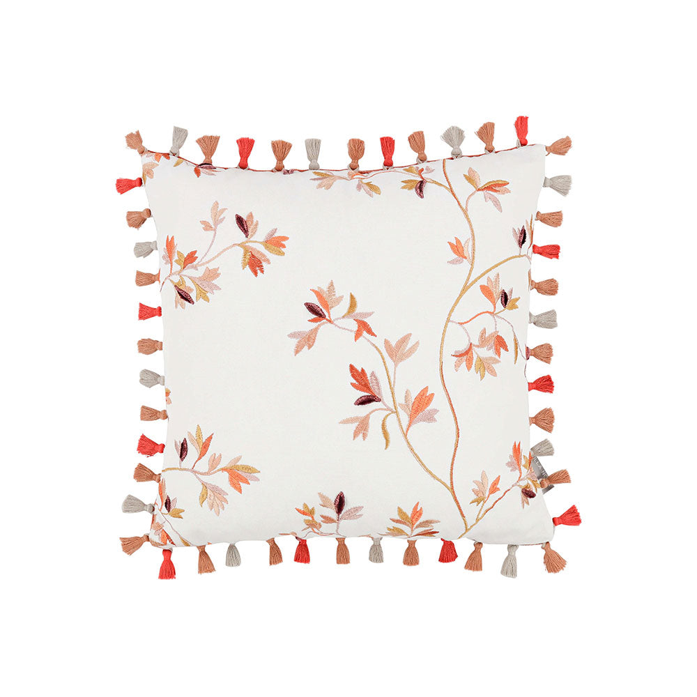 Villa Nova Aurea Cushion | Saffron | VNC3556/04 | A feature cushion from the Abloom Collection. Cushion Displayed in full to highlight the saffron red tone floral print cushion.