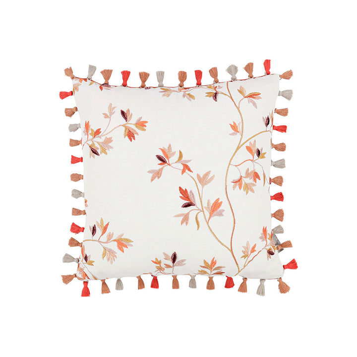 Villa Nova Aurea Cushion | Saffron | VNC3556/04 | A feature cushion from the Abloom Collection. Cushion Displayed in full to highlight the saffron red tone floral print cushion.