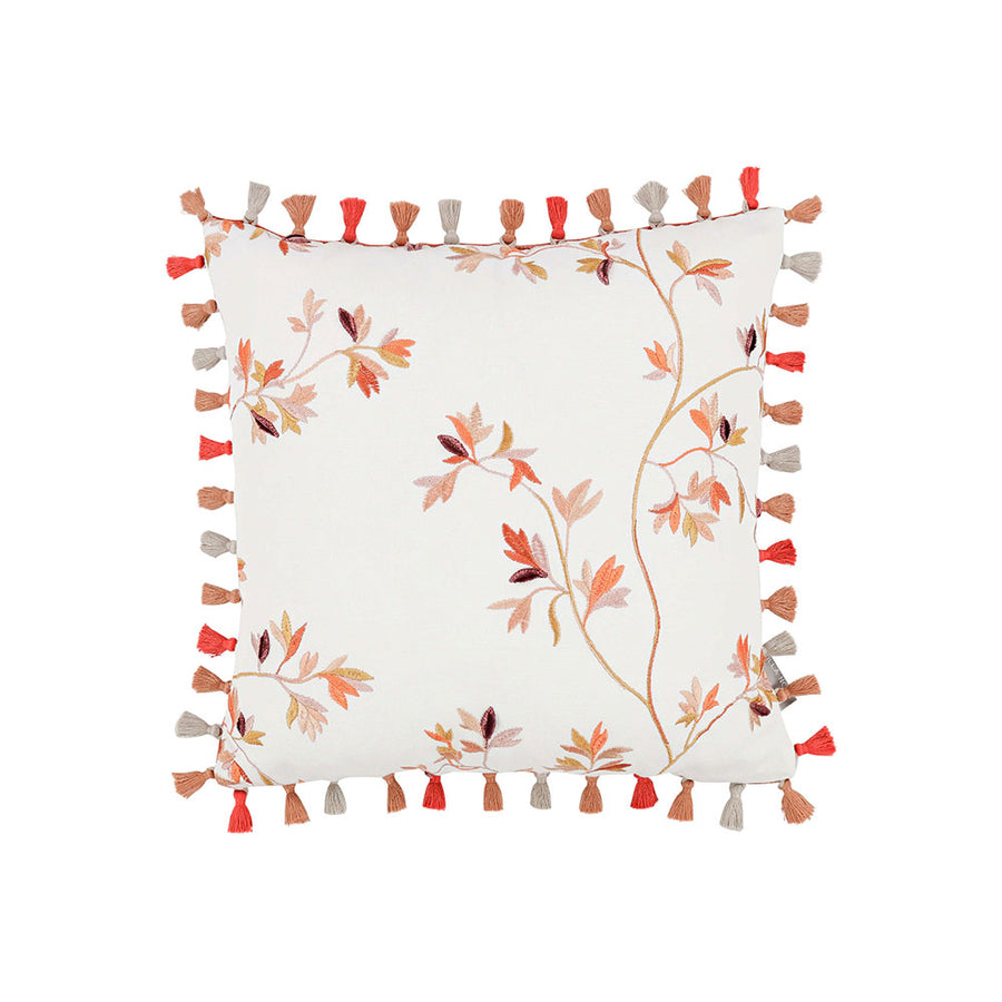 Villa Nova Aurea Cushion | Saffron | VNC3556/04 | A feature cushion from the Abloom Collection. Cushion Displayed in full to highlight the saffron red tone floral print cushion.