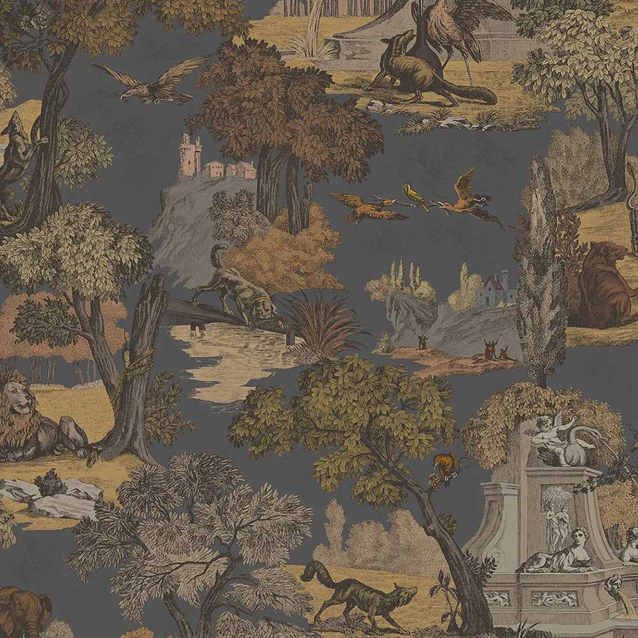 Cole & Son Versailles Grand Cotton Fabric | Ginger on Charcoal | F111/6024