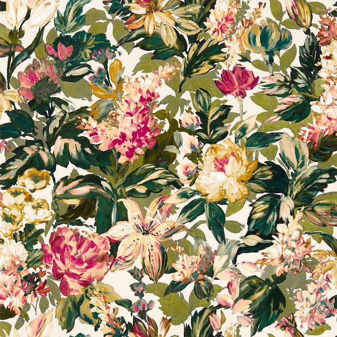 Lilum Olive & Raspberry Wallpaper