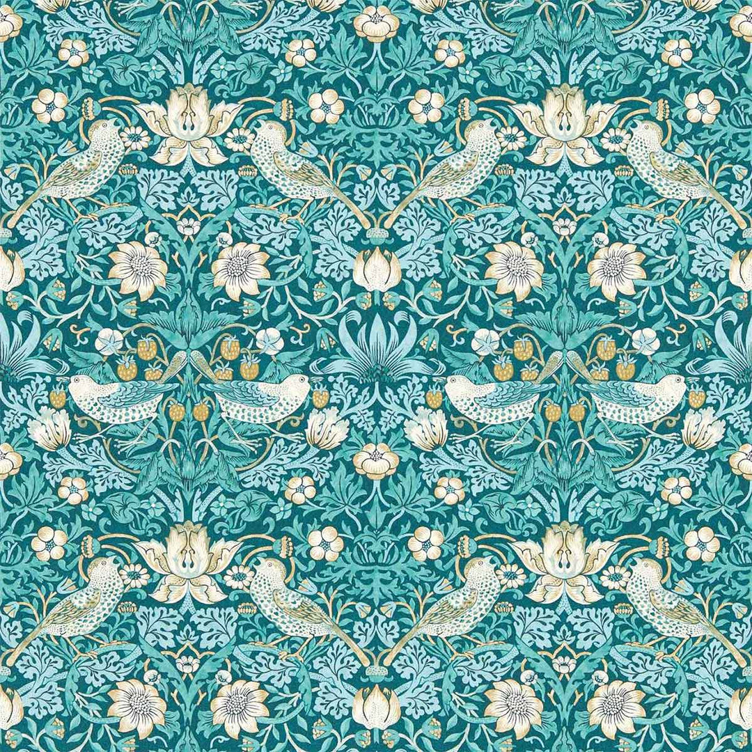 Strawberry Thief Teal Wallpaper