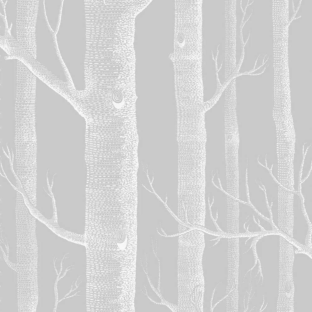 Cole & Son Woods Linen Union Fabric | White on Soft Grey | F111/7025LU