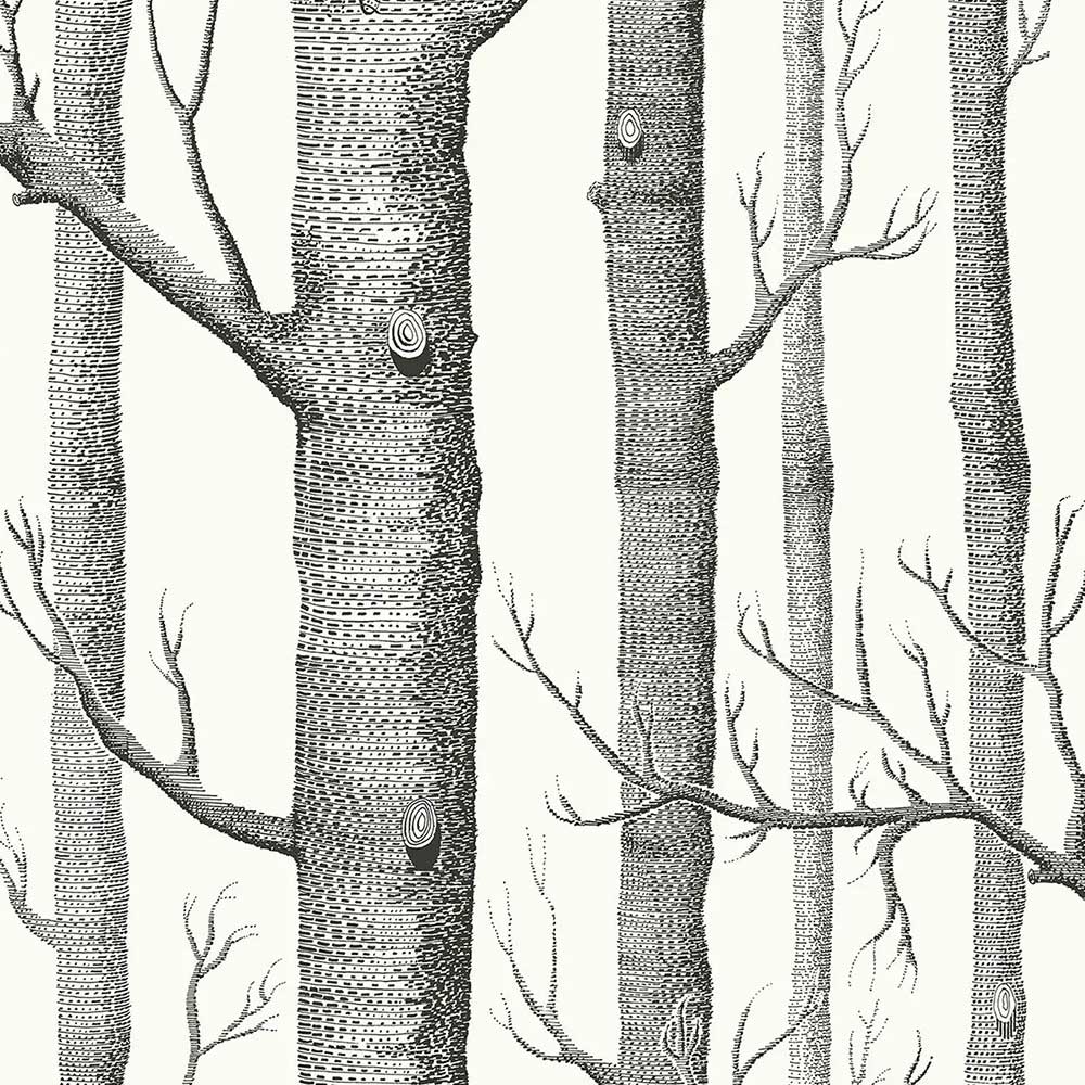Cole & Son Woods Linen Union Fabric | Black on White | F111/7026LU