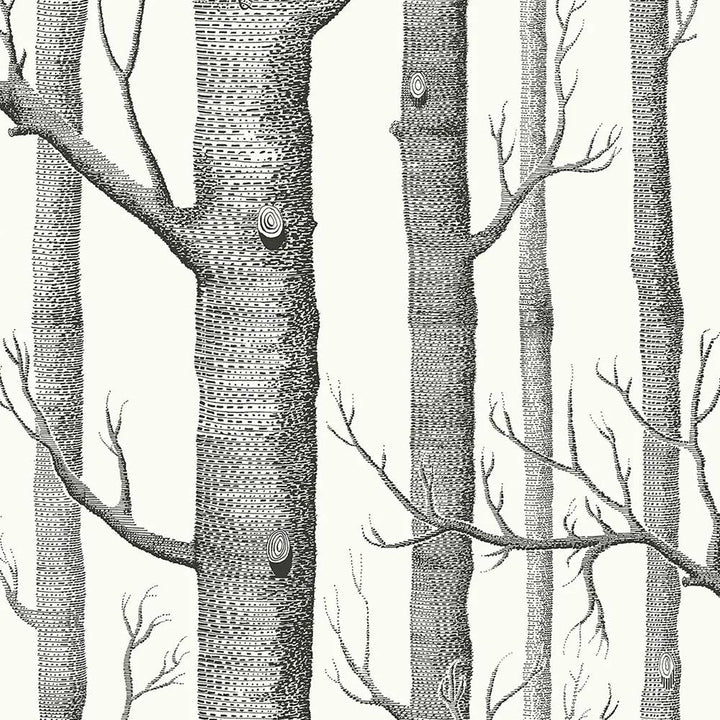 Cole & Son Woods Linen Union Fabric | Black on White | F111/7026LU