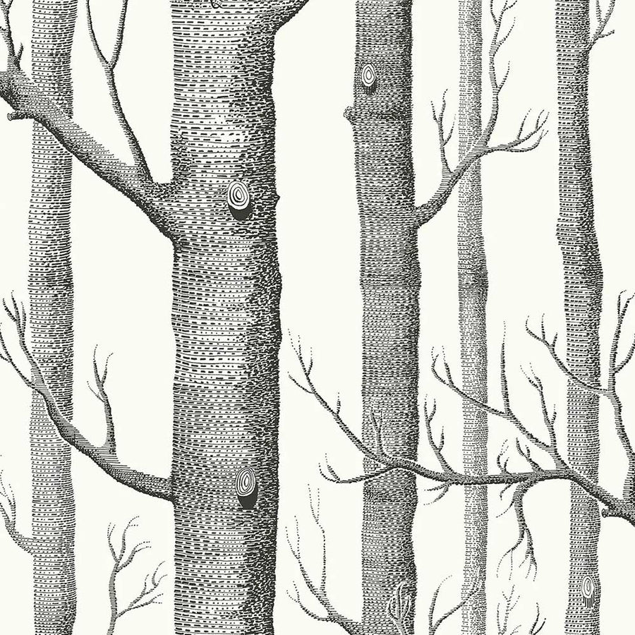 Cole & Son Woods Linen Union Fabric | Black on White | F111/7026LU