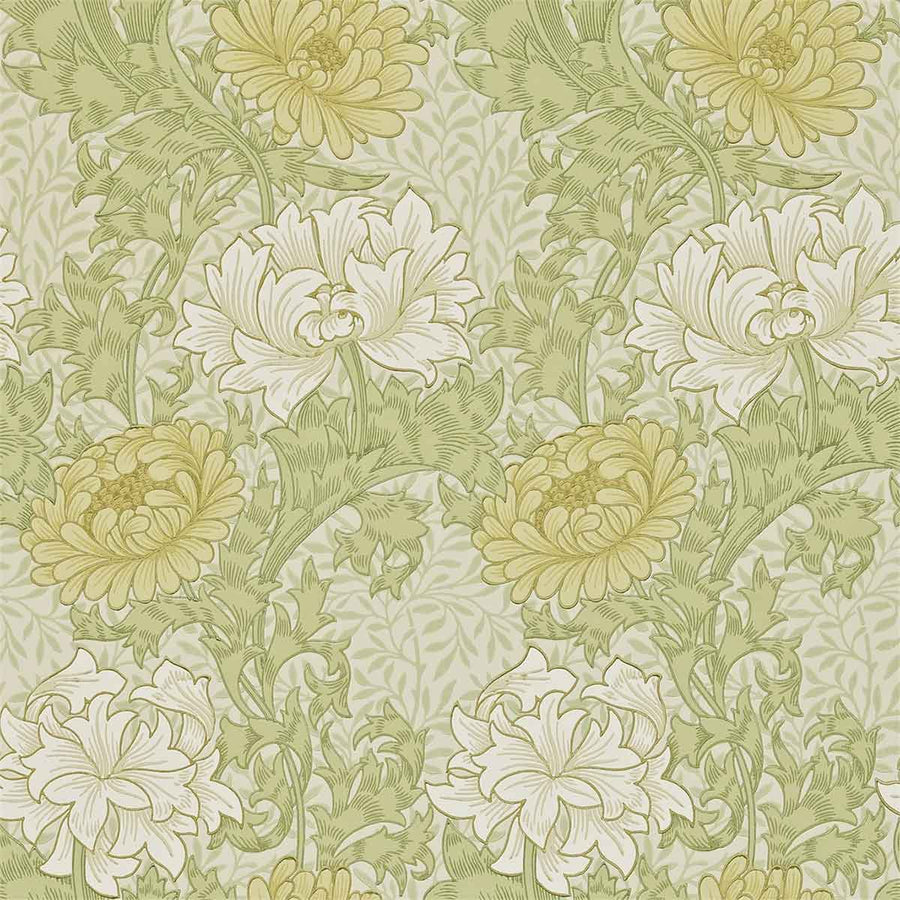 Morris And Co Chrysantemum Wallpaper - Pale Olive - 212545 | Modern 2 Interiors