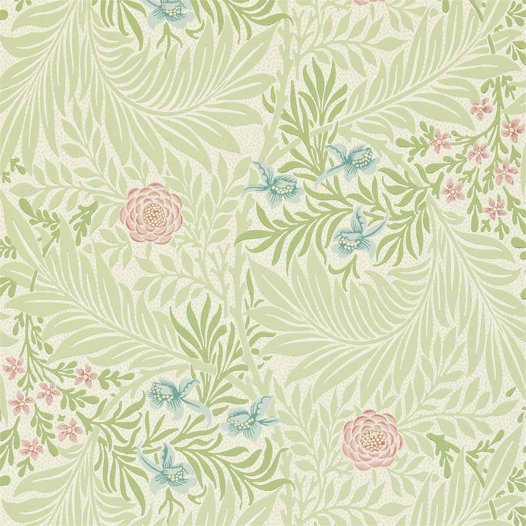 Morris And Co Larkspur Wallpaper - Green & Coral - 212558 | Modern 2 Interiors