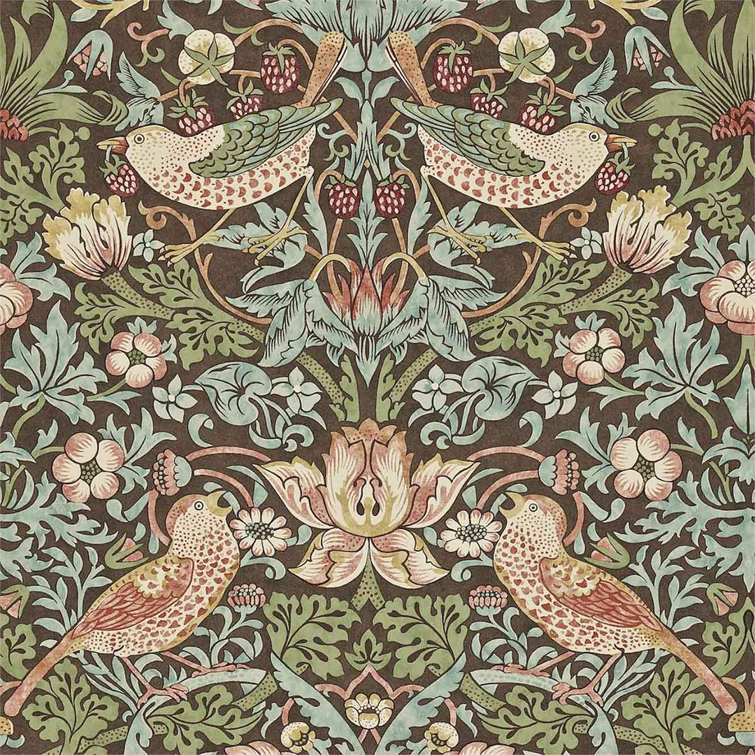 Morris And Co Strawberry Thief Wallpaper - Chocolate & Slate - 212565 | Modern 2 Interiors