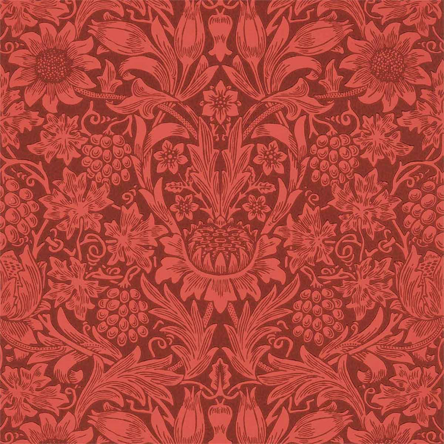 Morris And Co Sunflower Wallpaper - Chocolate & Red - 216960 | Modern 2 Interiors