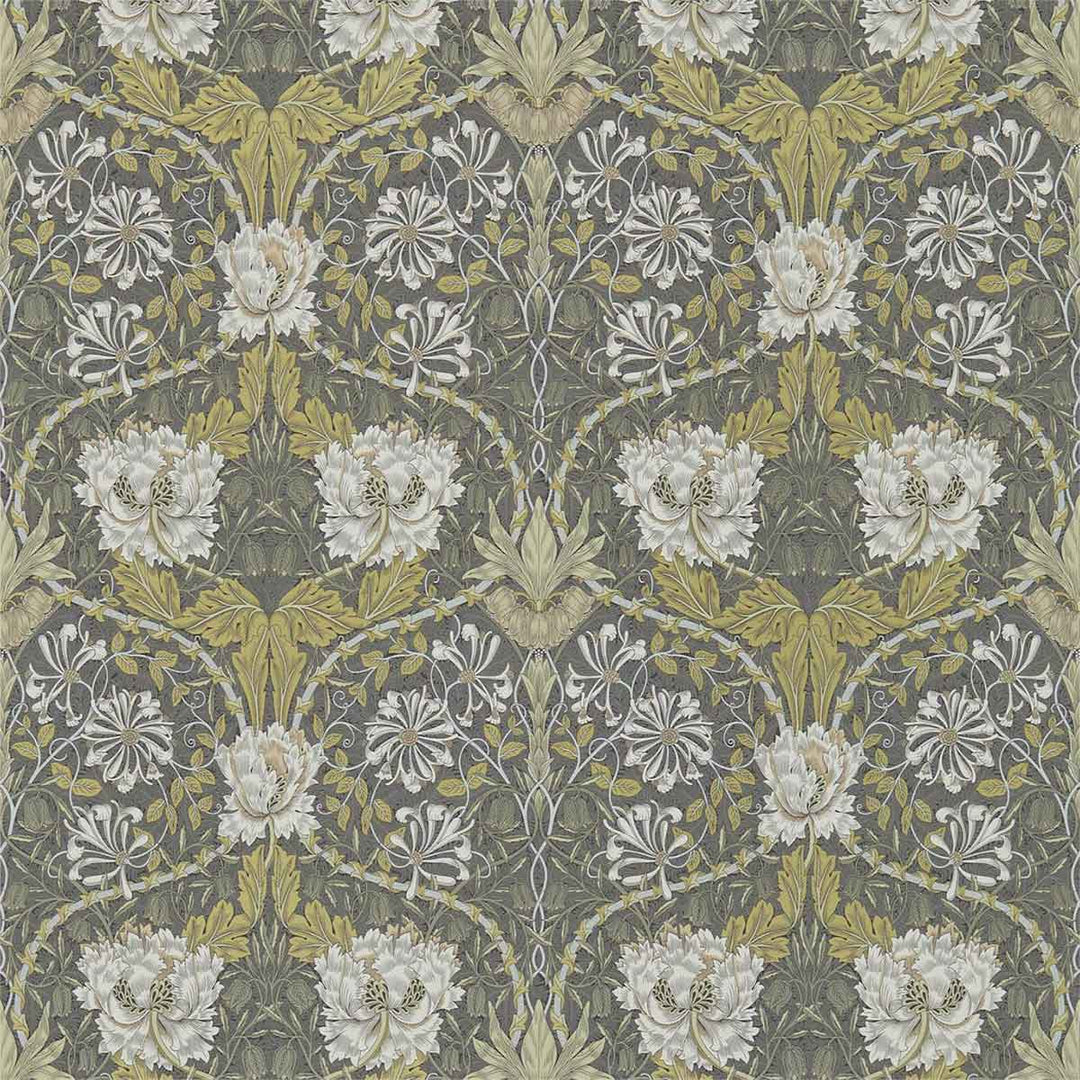 Morris And Co Honeysuckle Wallpaper - Charcoal & Gold - 216827 | Modern 2 Interiors