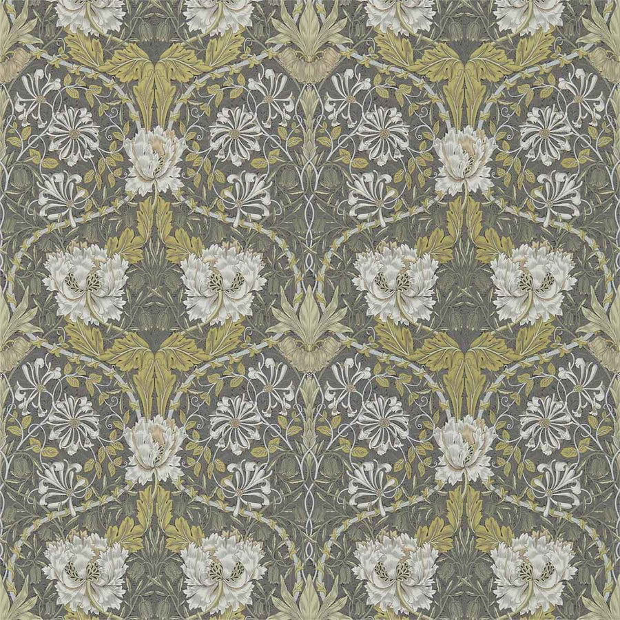 Morris And Co Honeysuckle Wallpaper - Charcoal & Gold - 216827 | Modern 2 Interiors