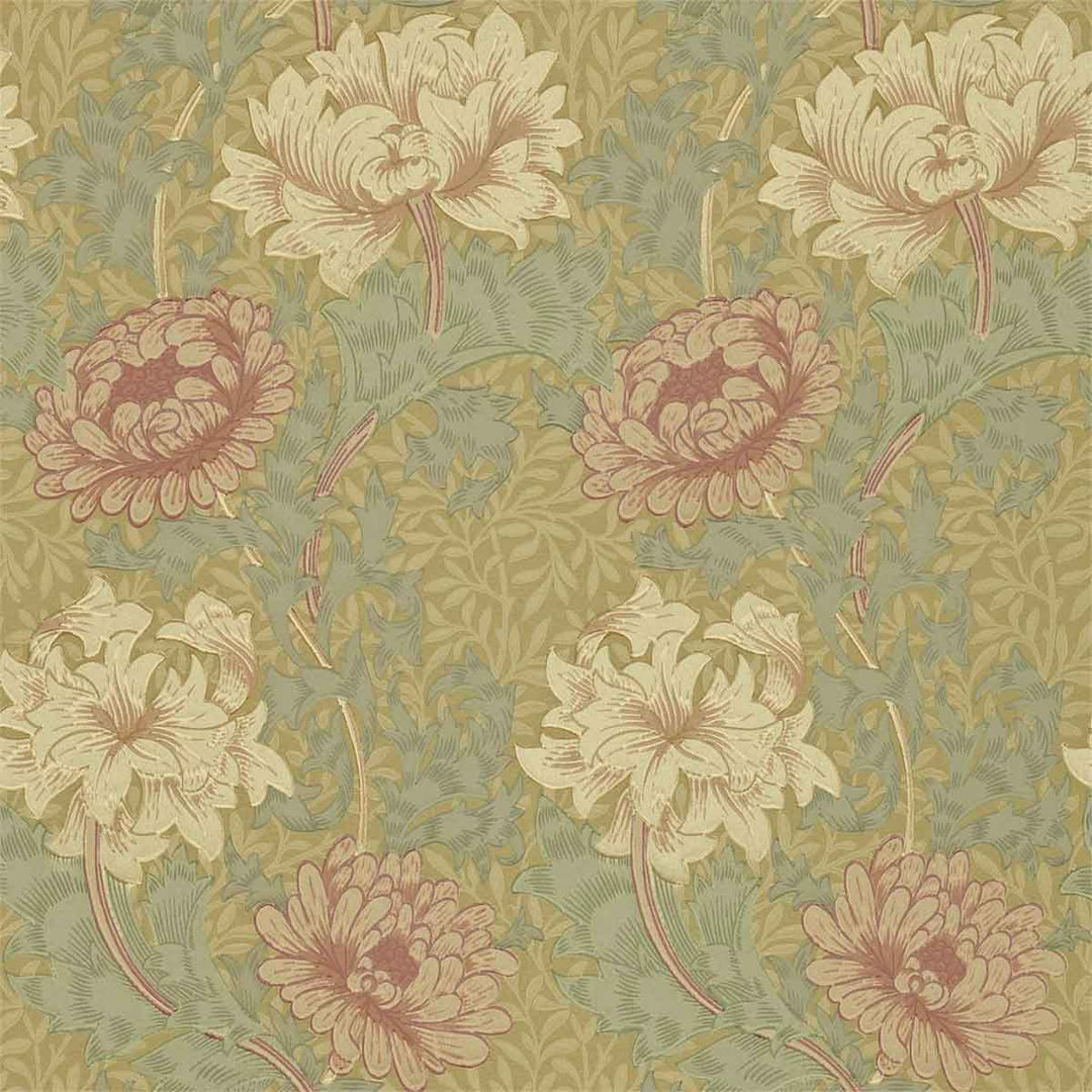 Morris And Co Chrysathemum Wallpaper - Pink, Yellow & Green - 216860 | Modern 2 Interiors