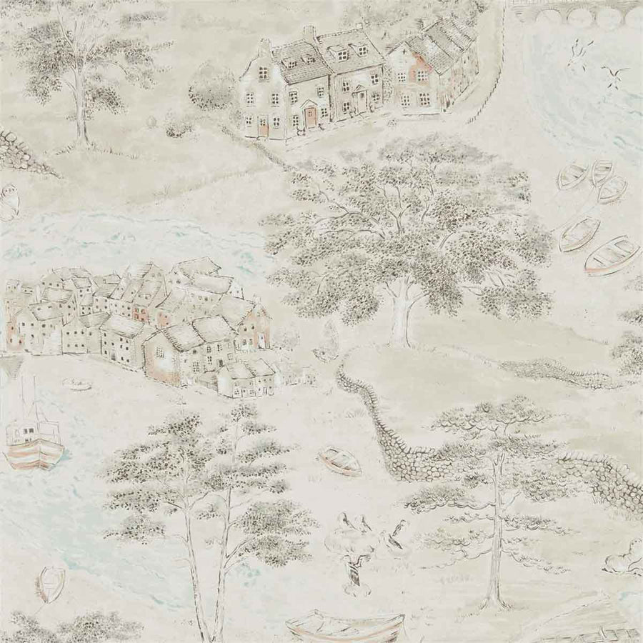 Sea Houses Charcoal & Linen Wallpaper by Sanderson - 216489 | Modern 2 Interiors