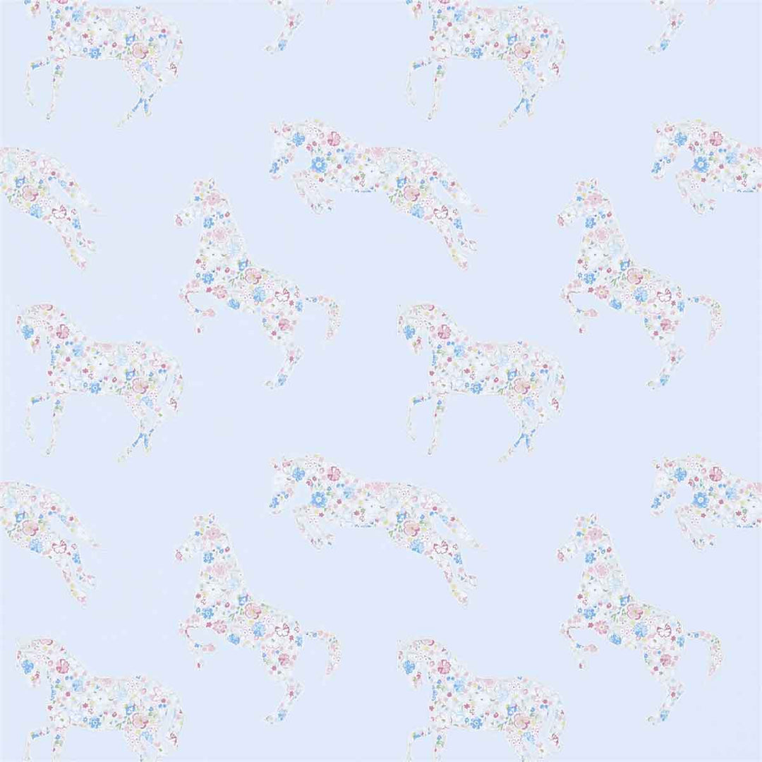 Pretty Ponies Chintz & Blue Wallpaper by Sanderson - 214035 | Modern 2 Interiors