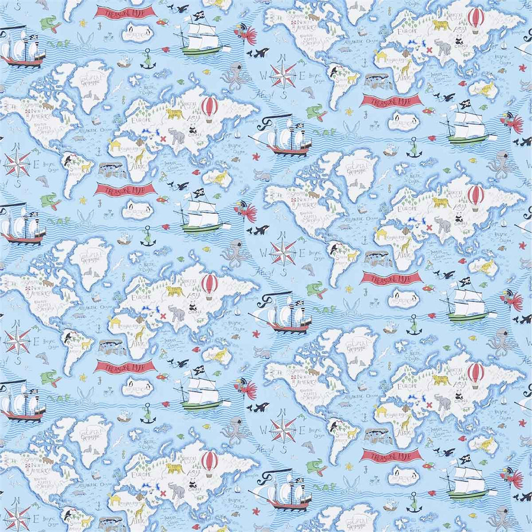 Treasure Map Sea Blue Wallpaper by Sanderson - 214038 | Modern 2 Interiors