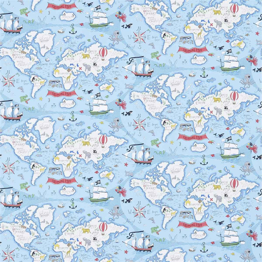 Treasure Map Sea Blue Wallpaper by Sanderson - 214038 | Modern 2 Interiors
