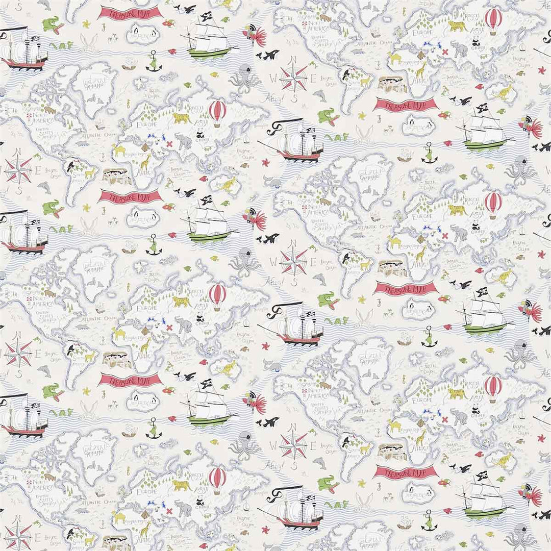 Treasure Map Vanilla & Multi Wallpaper by Sanderson - 214040 | Modern 2 Interiors