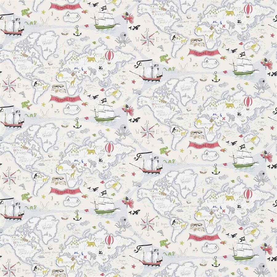 Treasure Map Vanilla & Multi Wallpaper by Sanderson - 214040 | Modern 2 Interiors