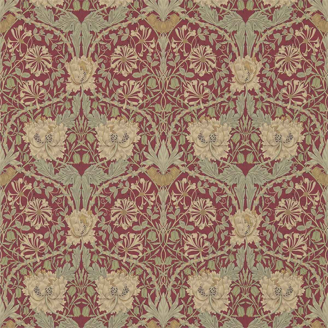Morris And Co Honeysuckle Wallpaper - Red & Gold - 214700 | Modern 2 Interiors