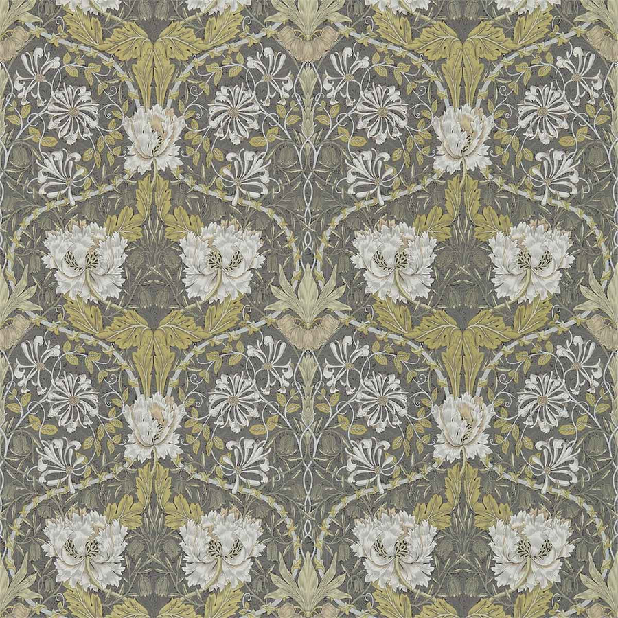 Morris And Co Honeysuckle Wallpaper - Charcoal & Gold - 214701 | Modern 2 Interiors