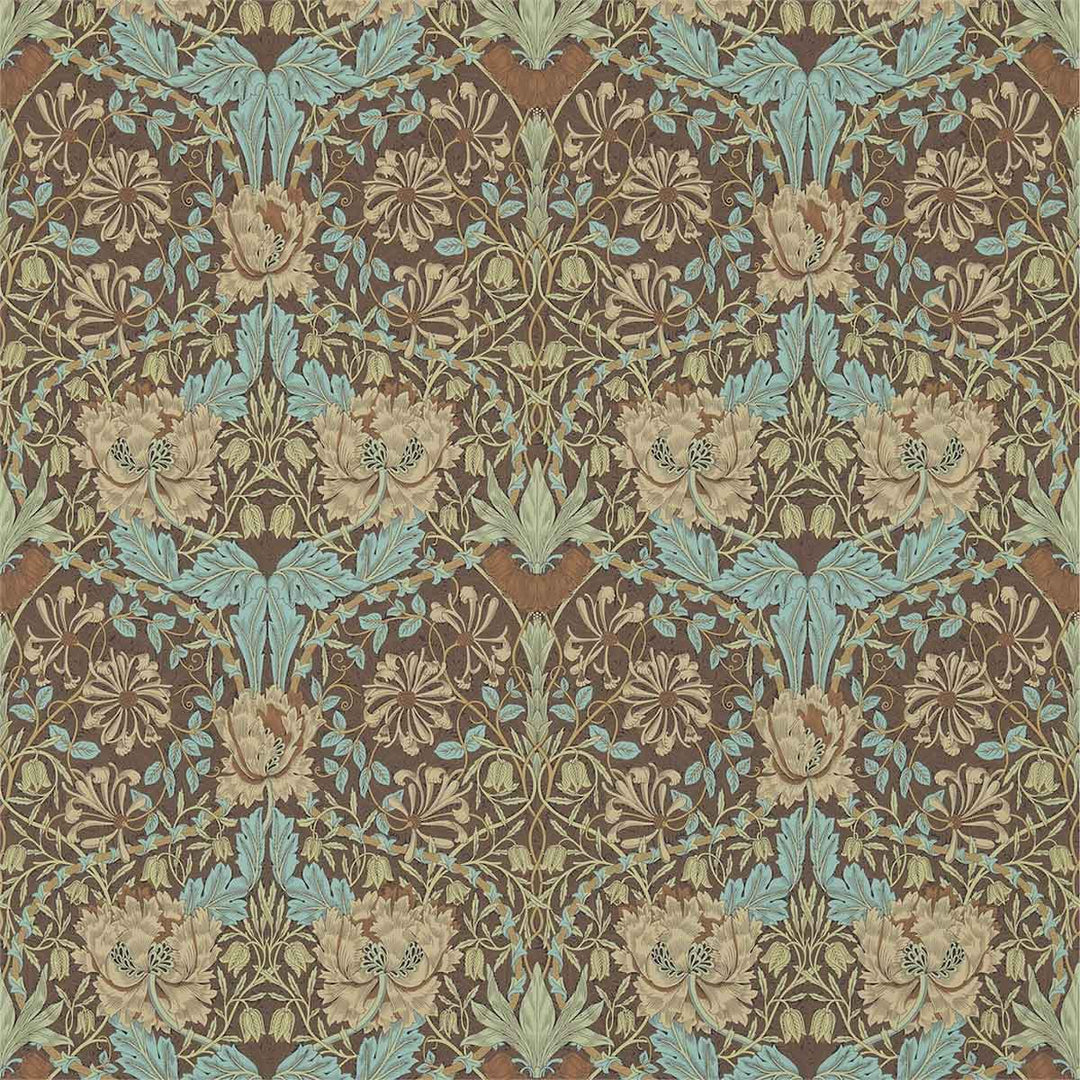 Morris And Co Honeysuckle Wallpaper - Taupe & Aqua - 214702 | Modern 2 Interiors