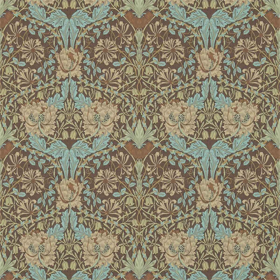 Morris And Co Honeysuckle Wallpaper - Taupe & Aqua - 214702 | Modern 2 Interiors