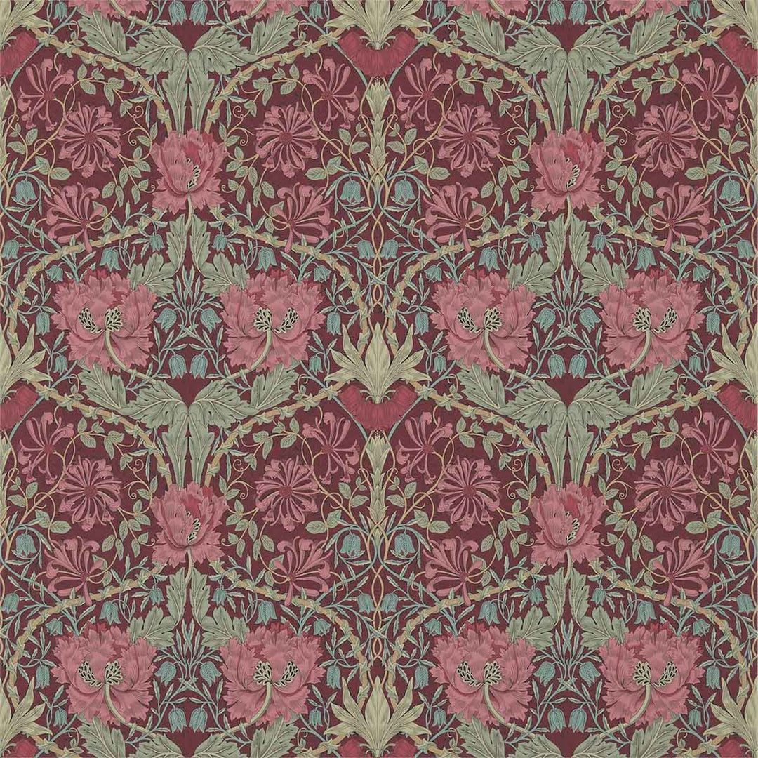 Morris And Co Honeysuckle Wallpaper - Burgundy & Sage - 214703 | Modern 2 Interiors