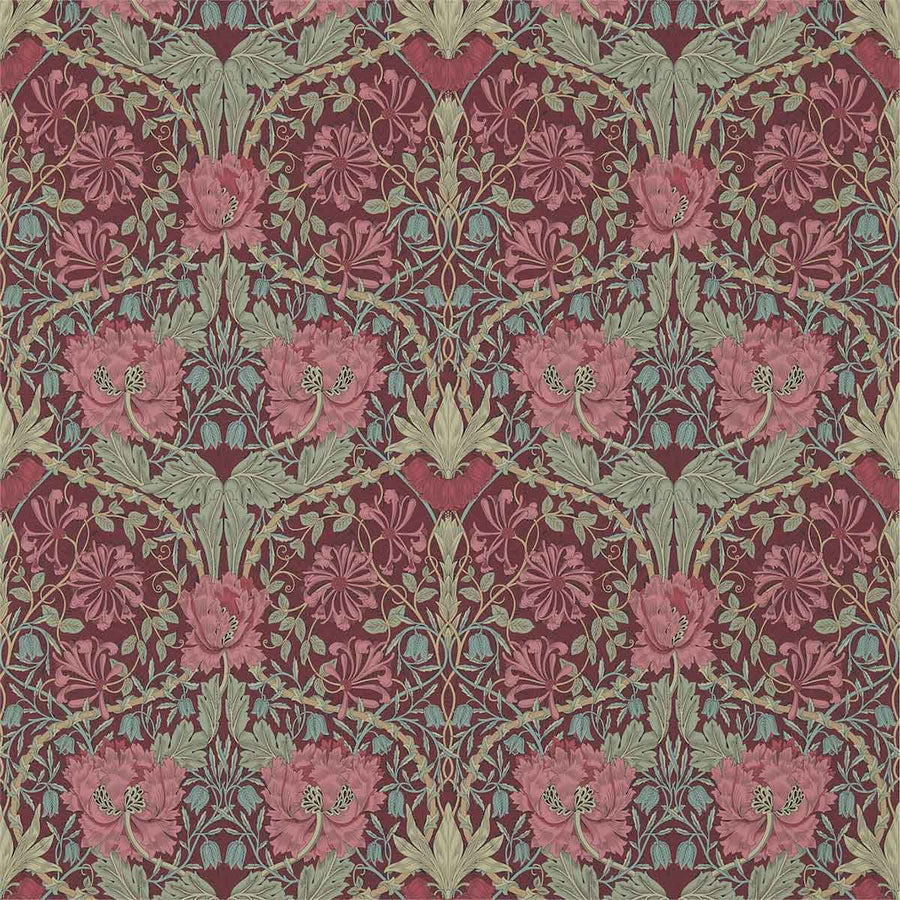 Morris And Co Honeysuckle Wallpaper - Burgundy & Sage - 214703 | Modern 2 Interiors