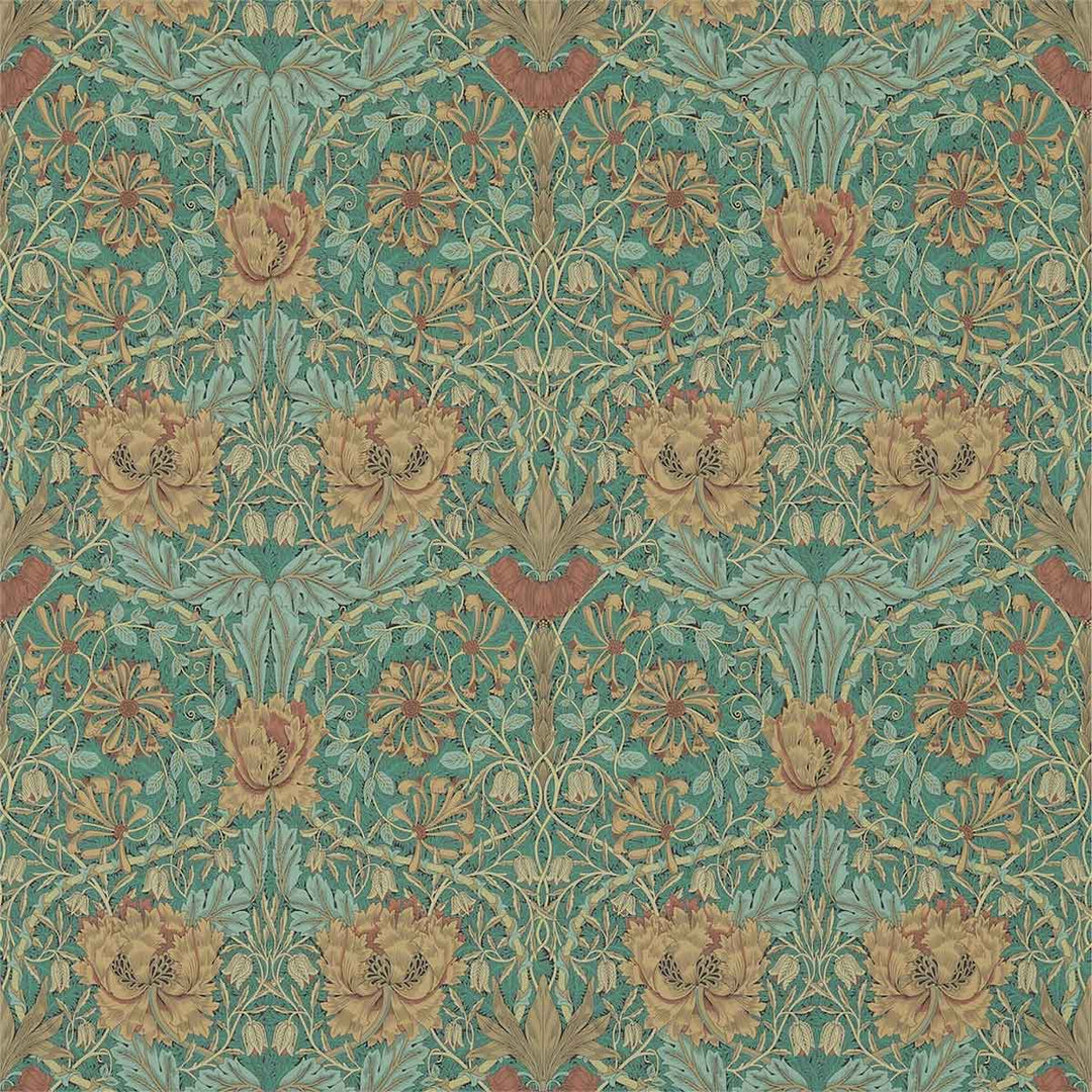 Morris And Co Honeysuckle Wallpaper - Emerald & Russet - 214704 | Modern 2 Interiors